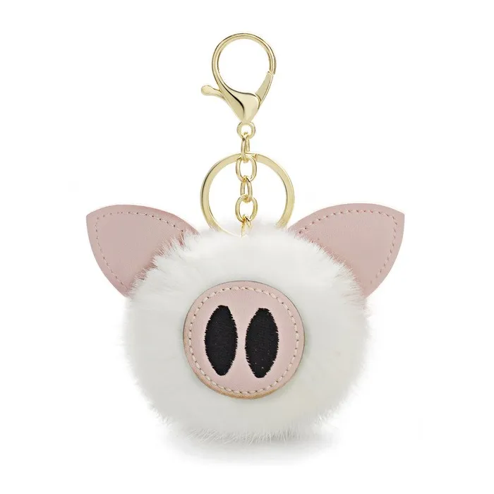 Fur pompom - piggy - keyringKeyrings