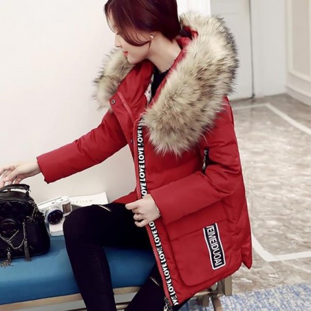 Women's waterproof parka jacket with fur hood