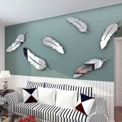 3D feathers mirror wall stickers wallpaper