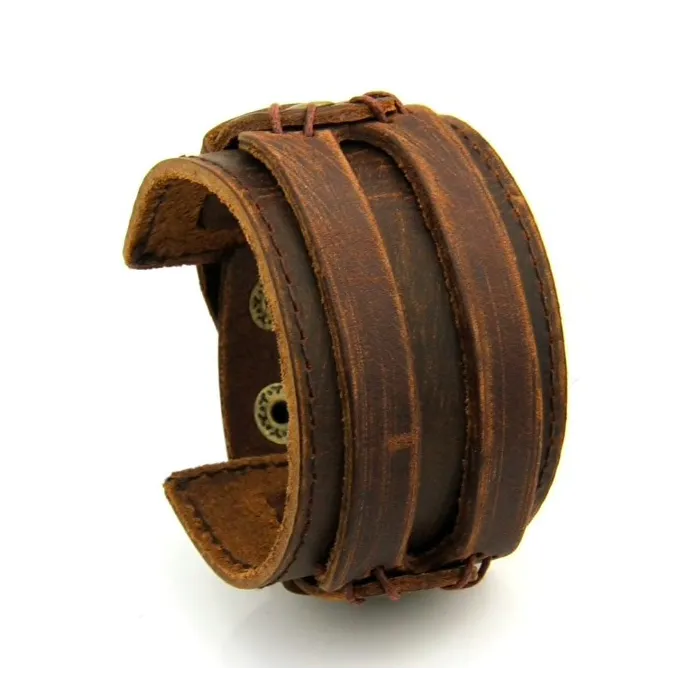 Leather cuff double wide rope bracelet unisex