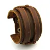 Leather cuff double wide rope bracelet unisex