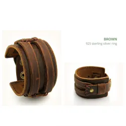 Leather cuff double wide rope bracelet unisex