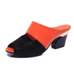 Rhinestones thick heel flip flops sandals