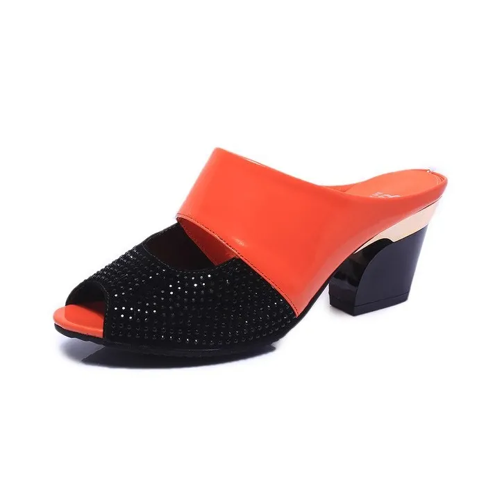 Rhinestones thick heel flip flops sandals