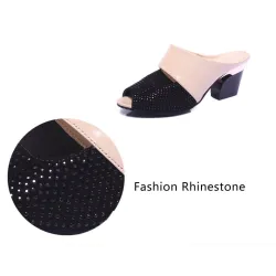 Rhinestones thick heel flip flops sandals