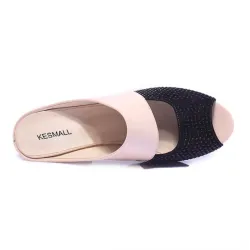 Rhinestones thick heel flip flops sandals