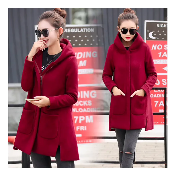 Long hooded coat fleece jacket