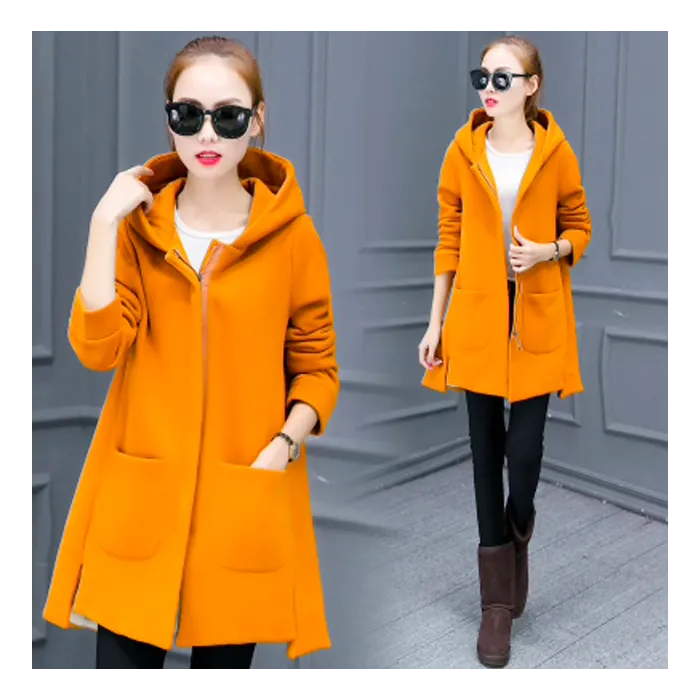 Long hooded coat fleece jacket