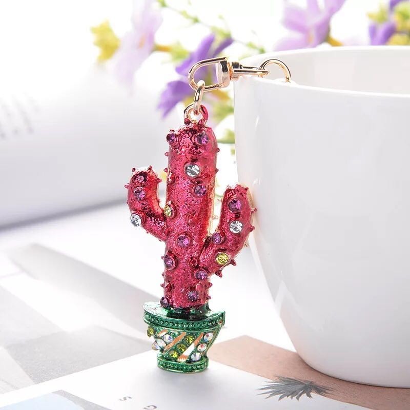 Crystal cactus keychain keyring