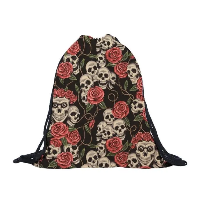 3D skull & roses - drawstring backpack - unisexBackpacks