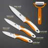 A set of ceramic knives with a peeler