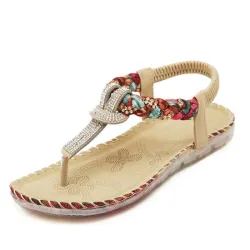 Casual flat sandals with rhinestones