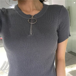 Casual short sleeve top with zipper - t-shirt