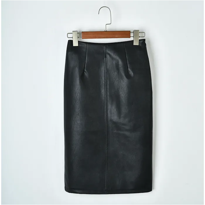 Elegant leather midi skirt