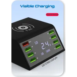 USB 60W LED display - multi-port wireless charger - quick charge 3.0Chargers