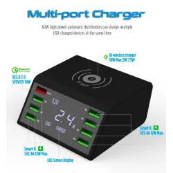 USB 60W LED display - multi-port wireless charger - quick charge 3.0Chargers