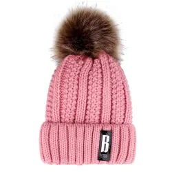 Warm winter wool hat with pom pom