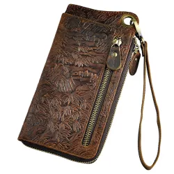 Dragon design - multifunction leather wallet with strap & zipperWallets