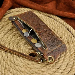 Dragon design - multifunction leather wallet with strap & zipperWallets