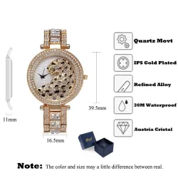 Luxury gold quartz watch with diamonds & leopard