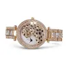 Luxury gold quartz watch with diamonds & leopard
