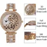 Luxury gold quartz watch with diamonds & leopard