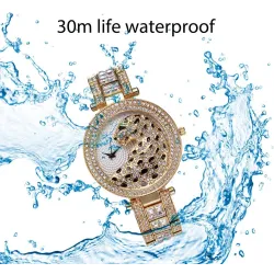 Luxury gold quartz watch with diamonds & leopard