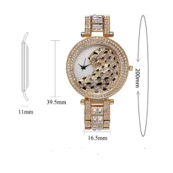 Luxury gold quartz watch with diamonds & leopard