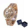 Luxury gold quartz watch with diamonds & leopard