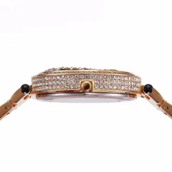 Luxury gold quartz watch with diamonds & leopard