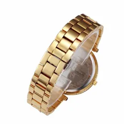 Luxury gold quartz watch with diamonds & leopard