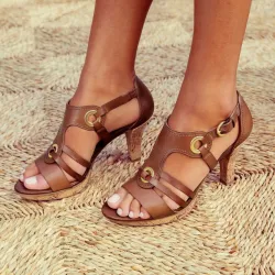 Fashionable leather gladiator sandals - high heel