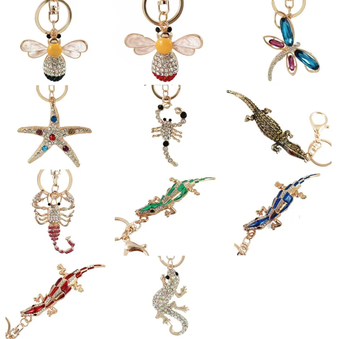 Crystal crocodile & starfish & bee - keychainKeyrings