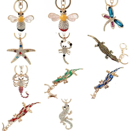 Crystal crocodile & starfish & bee - keychainKeyrings