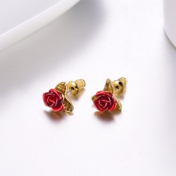 Gold stud earrings with red roseEarrings