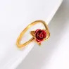 Gold & silver ring with red rose - adjustable