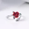 Gold & silver ring with red rose - adjustable
