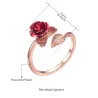 Gold & silver ring with red rose - adjustable