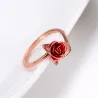 Gold & silver ring with red rose - adjustable