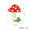 Red enamel mushroom crystal brooch