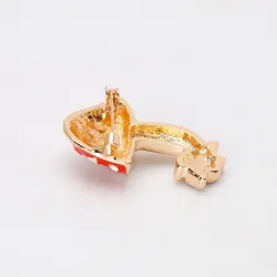 Red enamel mushroom crystal brooch