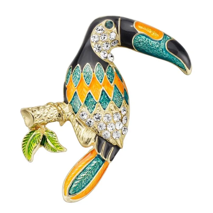 Elegant brooch with crystal toucan bird