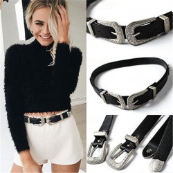 Vintage design double buckle leather belt