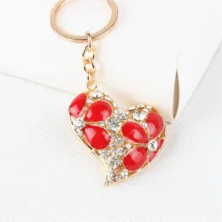 Crystal heart with red flowers - keychain