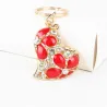 Crystal heart with red flowers - keychain
