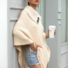 Knitted pullover with tassels - poncho with buttons - shawlHoodies & Jumpers