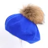 Elegant beret with fur pom-pom