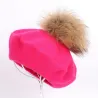 Elegant beret with fur pom-pomHats & Caps