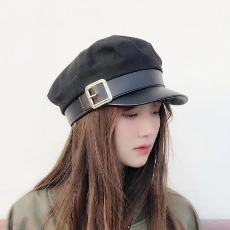 Fashion cap with leather visor & belt