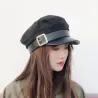 Fashion cap with leather visor & belt